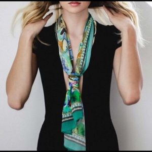 SHAHIDA PARIDES SILK PRINTED SCARF- AQUA GREEN